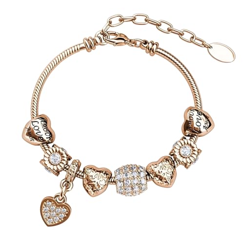 MGJ™ Verstellbares Damenarmband mit Herzanhänger und Swarovski-Kristallen – Hypoallergenes Schmuckgeschenk für sie – Wird in einer eleganten weißen Geschenkbox und einem Beutel geliefert (Roségold) von Mia Grace Jewellery