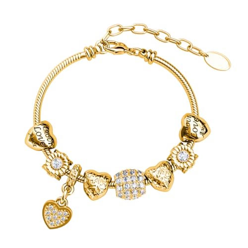 MGJ™ Verstellbares Damenarmband mit Herzanhänger und Swarovski-Kristallen | Präsentiert in einem festlichen weißen Weihnachtsknallbonbon | Hypoallergenes Schmuckgeschenk für Sie (Gold) von Mia Grace Jewellery