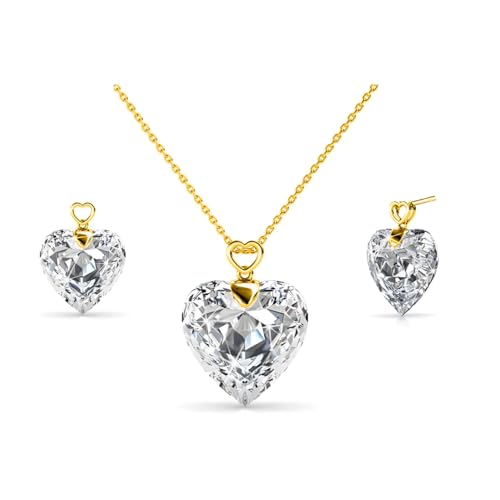 MGJ™ Verstellbares Set aus Halskette und Ohrringen mit Herzanhänger und Swarovski-Kristallen für Damen – Inklusive Weihnachtskarte, weißer Geschenkbox und Tasche – Hypoallergenes Schmuckgeschenk von Mia Grace Jewellery