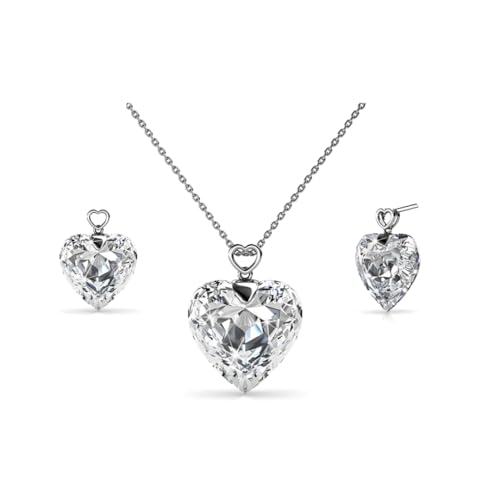 MGJ™ Verstellbares Set aus Halskette und Ohrringen mit Herzanhänger und Swarovski-Kristallen für Damen – inklusive Weihnachtskarte, weißer Geschenkbox und Tasche – hypoallergenes Schmuckgeschenk von Mia Grace Jewellery