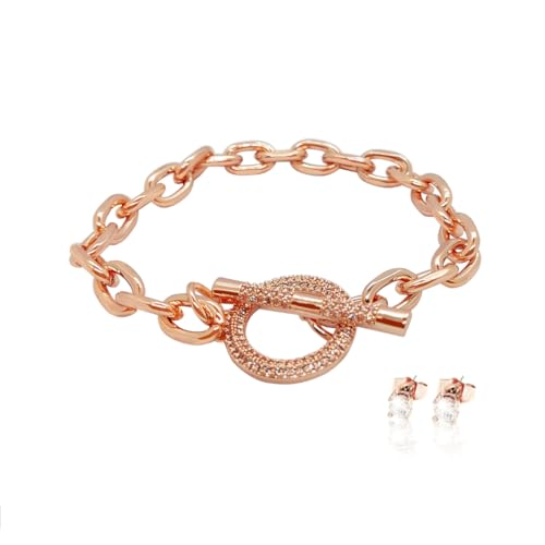 Mia Grace Jewellery MGJ™ Roségoldenes T-Bar-Armband- und Ohrring-Set für Damen mit Swarovski-Kristallen – Hypoallergene Schmuckgeschenke für sie in hochwertiger weißer Box und Tasche von Mia Grace Jewellery