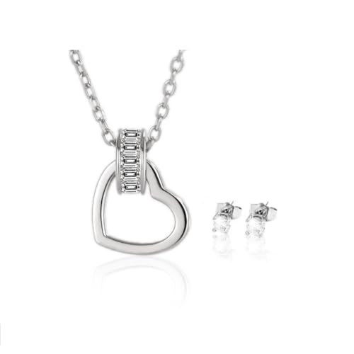 Mia Grace Jewellery MGJ™ Set mit Swarovski-Kristall-Herzanhänger und Ohrringen für Damen | Präsentiert als weißes Weihnachtsknallbonbon-Geschenk | Hypoallergener Schmuck für Sie (Silber) von Mia Grace Jewellery