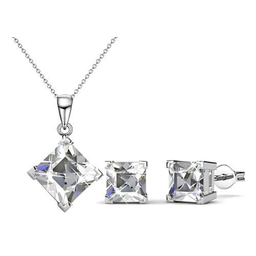 Mia Grace Jewellery MGJ™ Swarovski Kristall Anhänger & Ohrring Set für Damen | Hypoallergene Halskette mit 10mm Anhänger | Erhältlich in Silber & Roségold | Inklusive Geschenkbox & Beutel (Silber) von Mia Grace Jewellery