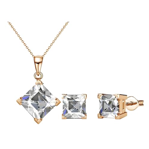 Mia Grace Jewellery MGJ™ Swarovski Kristall Anhänger & Ohrring Set für Damen | Hypoallergene Halskette mit 10mm Anhänger | Inklusive Geschenkbox, Tasche & Weihnachtskarte (Roségold) von Mia Grace Jewellery