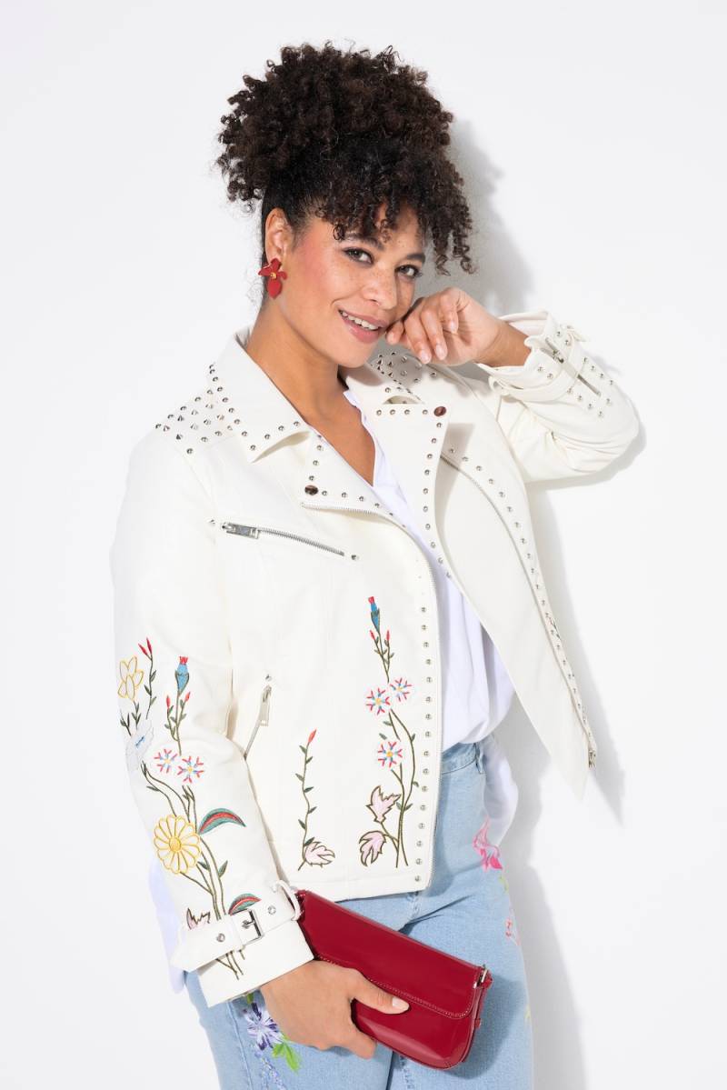 Große Größen Bikerjacke, Damen, beige, Größe: 46, Polyester/Synthetische Fasern, Mia Moda von Mia Moda