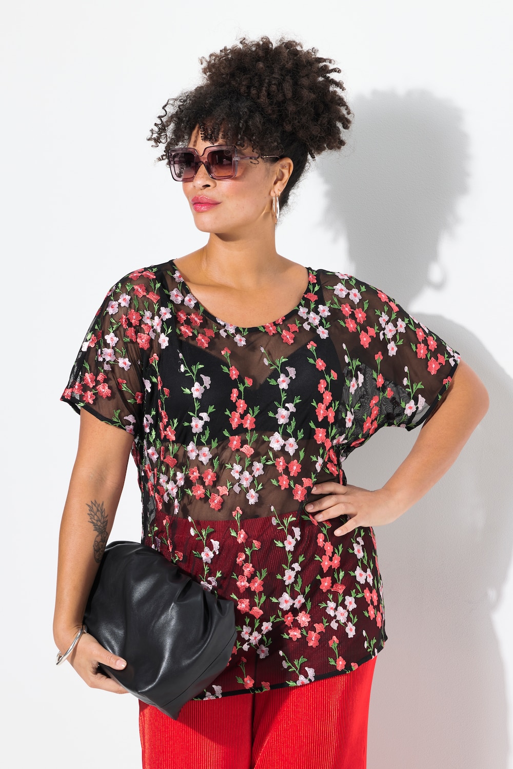 Große Größen Blusenshirt, Damen, schwarz, Größe: 50, Polyester, Mia Moda von Mia Moda