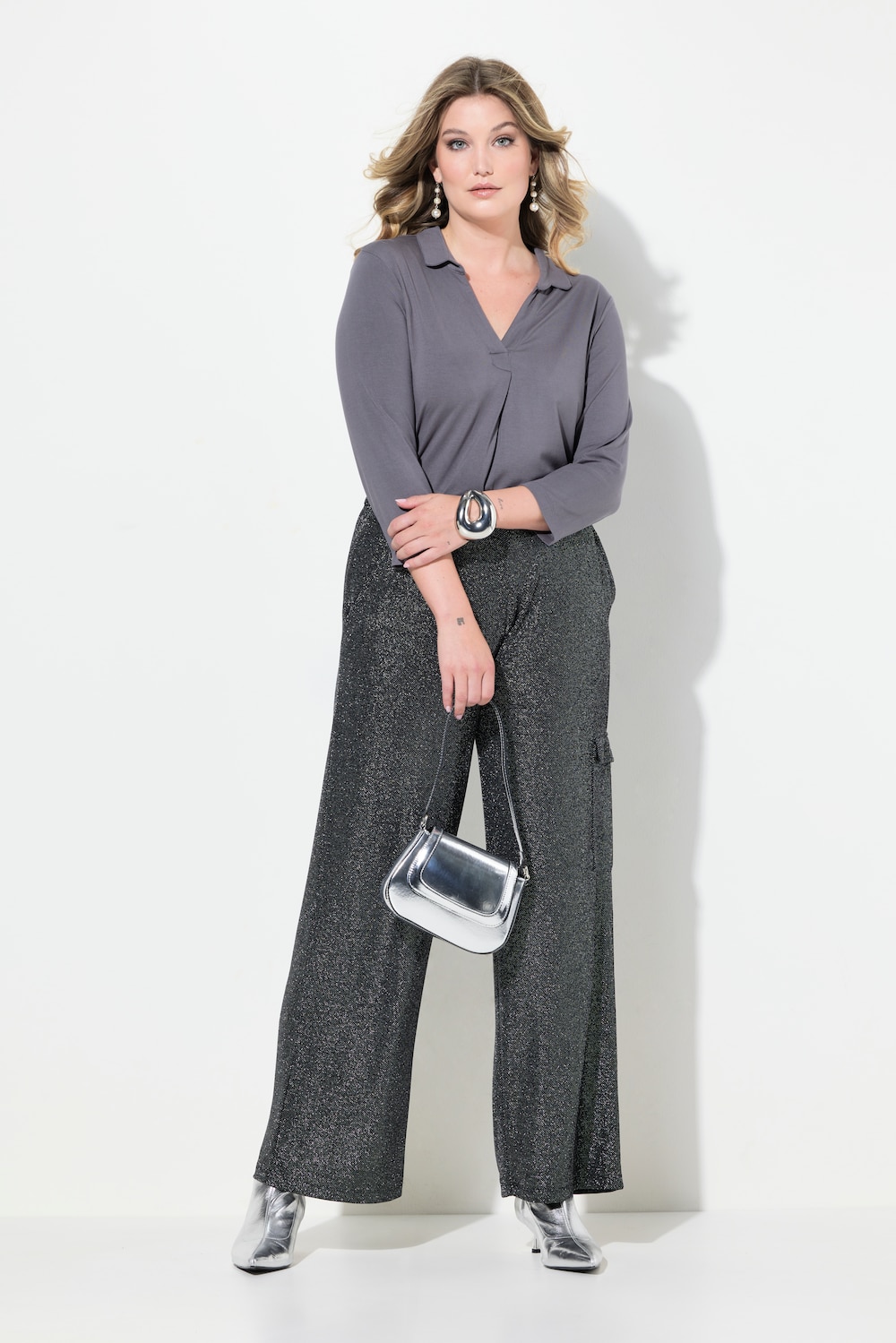 Große Größen Cargohose, Damen, grau, Größe: 56, Synthetische Fasern/Metallische Fasern, Mia Moda von Mia Moda