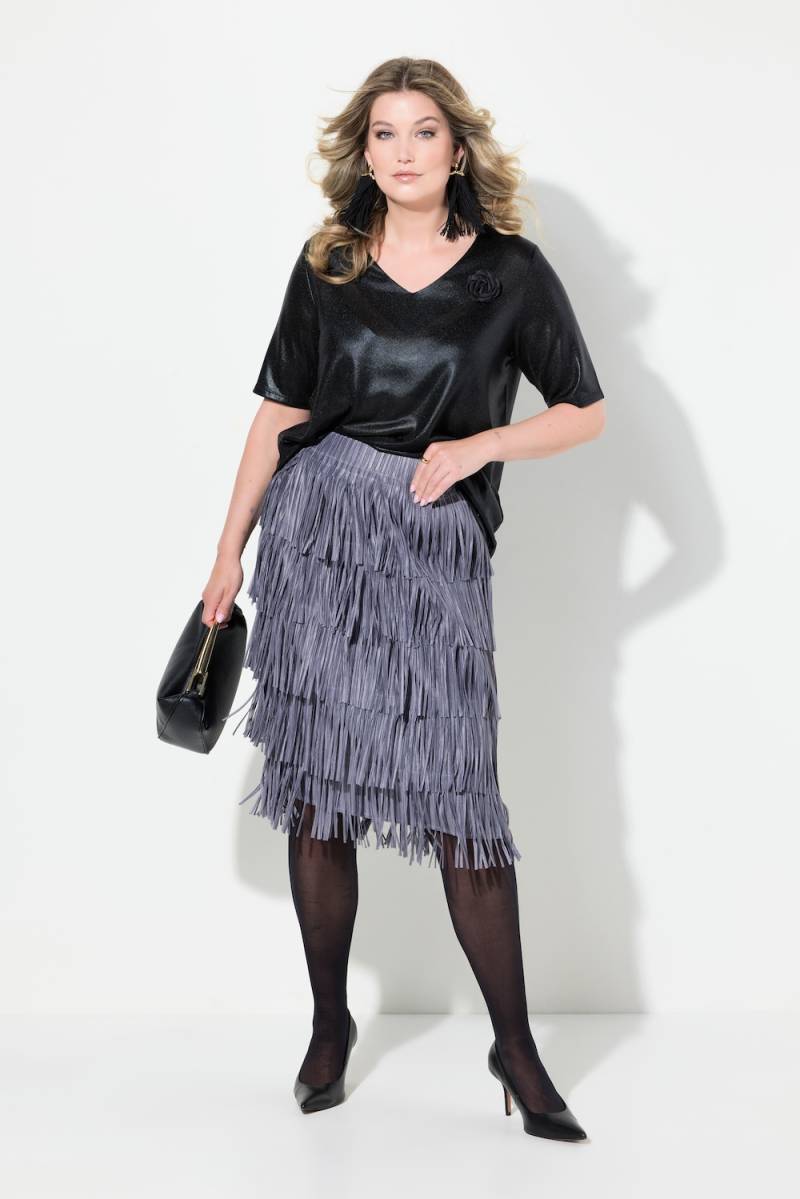 Große Größen Fransenrock, Damen, grau, Größe: 52, Polyester, Mia Moda von Mia Moda