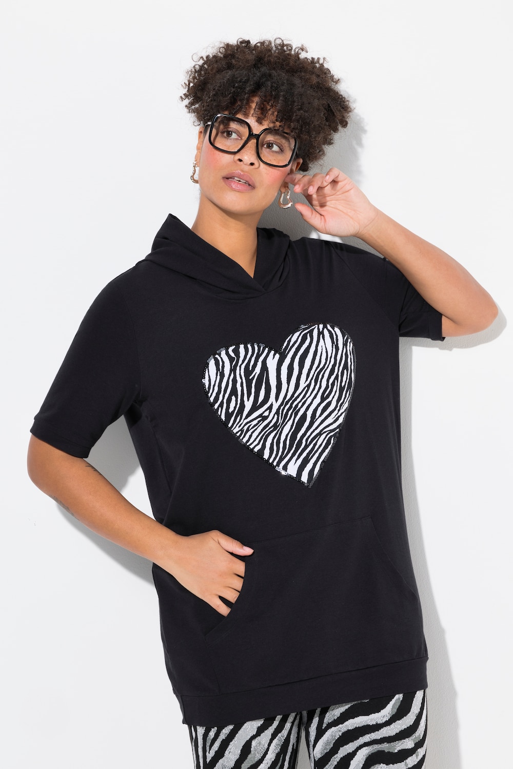 Große Größen Hoodie, Damen, schwarz, Größe: 50, Baumwolle/Viskose, Mia Moda von Mia Moda