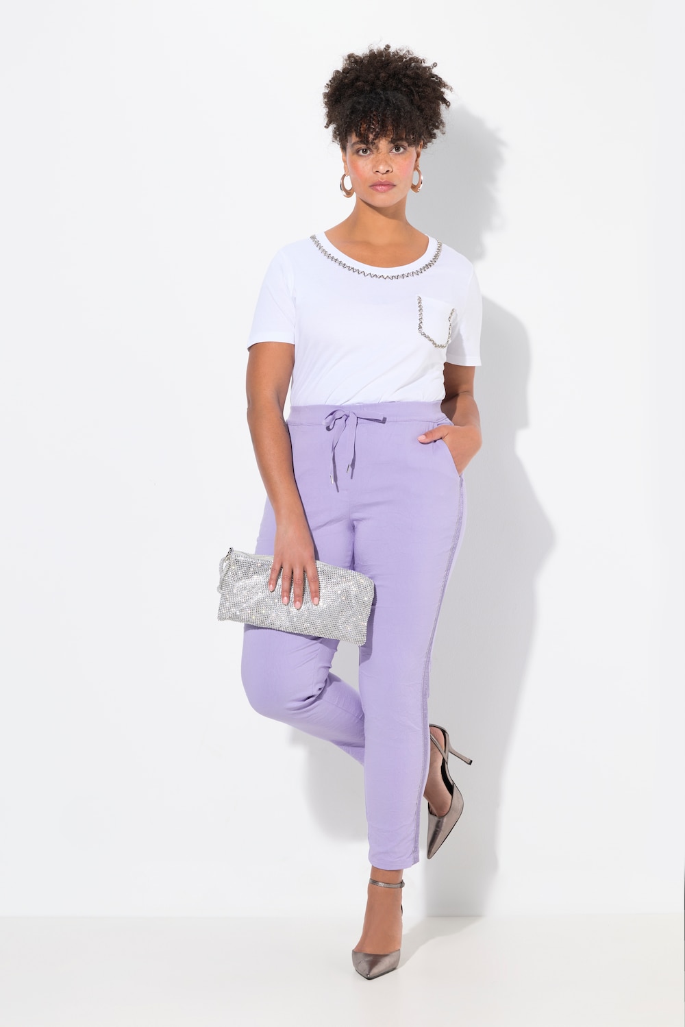 Große Größen Crinkle-Hose, Damen, lila, Größe: 52, Viskose/Synthetische Fasern, Mia Moda von Mia Moda