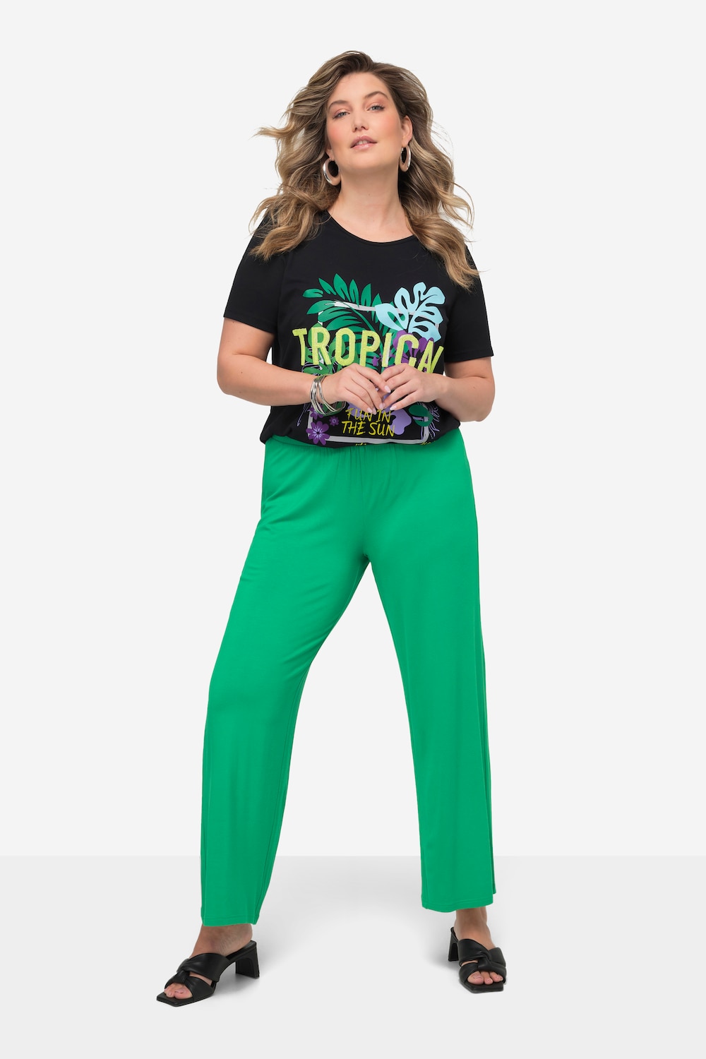 Große Größen Hose mit weitem und geradem Bein, Damen, grün, Größe: 44, Viskose, Mia Moda von Mia Moda