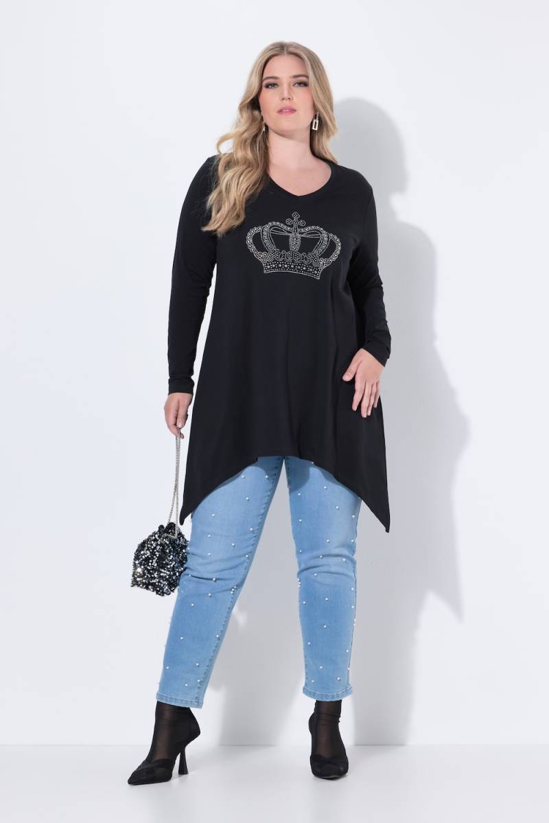 Große Größen Langarmshirt, Damen, schwarz, Größe: 46, Baumwolle, Mia Moda von Mia Moda