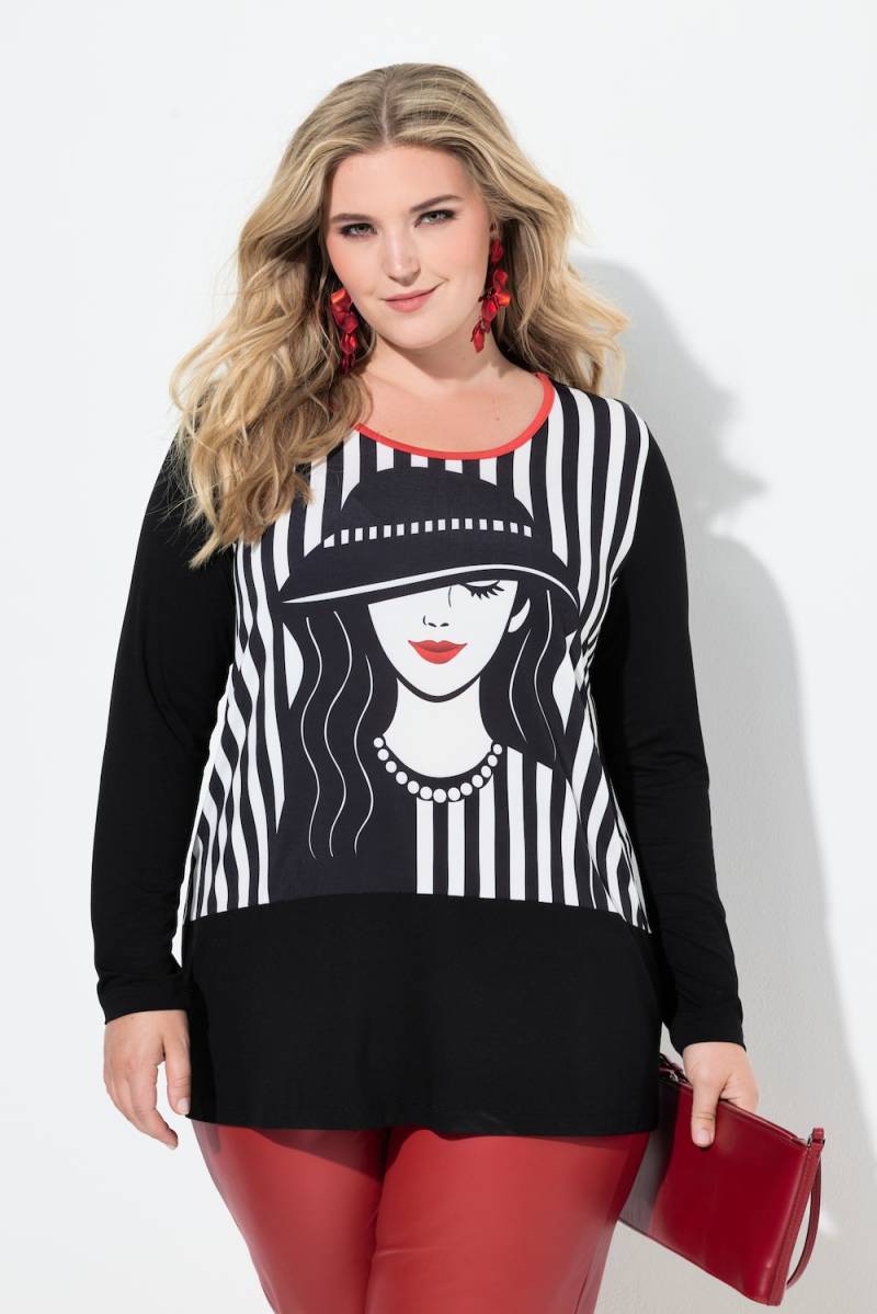 Große Größen Langarmshirt, Damen, schwarz, Größe: 54, Polyester/Viskose, Mia Moda von Mia Moda