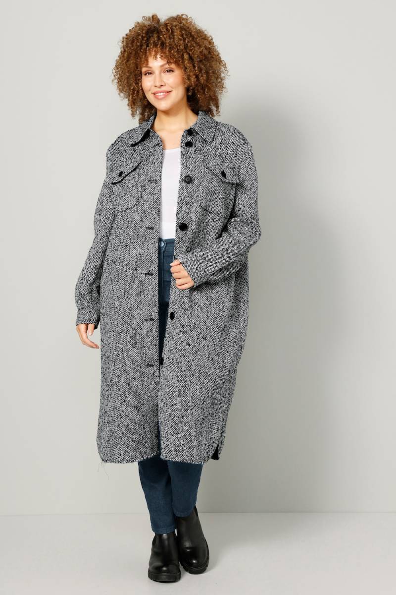 Große Größen Long-Hemdjacke, Damen, schwarz, Größe: 54, Polyester, Mia Moda von Mia Moda