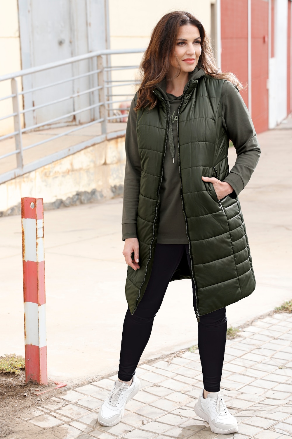 Große Größen Long-Steppweste, Damen, grün, Größe: 42, Polyester, Mia Moda Große Größen Long-Steppweste, Damen, grün, Größe: 42, Polyester, Mia Moda von Mia Moda