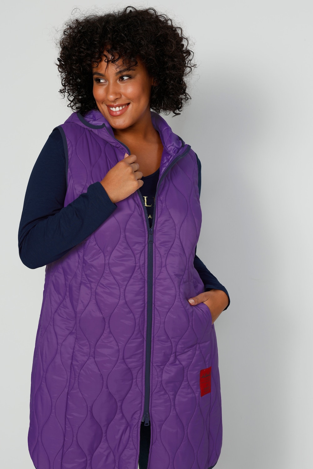 Große Größen Long-Steppweste, Damen, lila, Größe: 44, Polyester/Synthetische Fasern, Mia Moda von Mia Moda