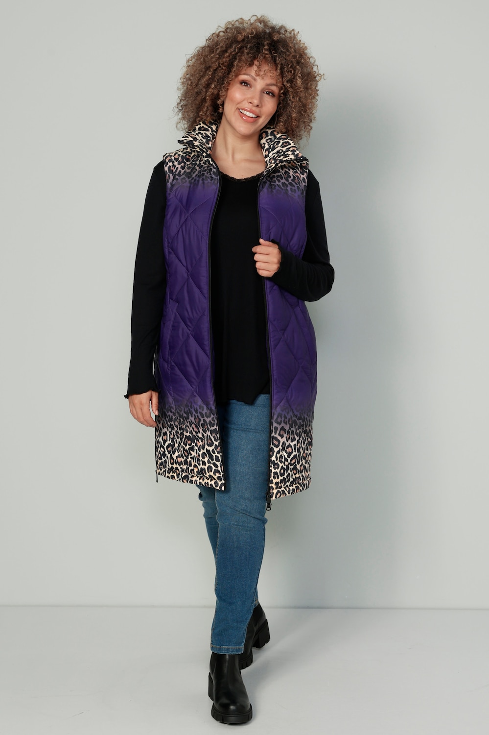 Große Größen Long-Steppweste, Damen, lila, Größe: 48, Polyester, Mia Moda von Mia Moda
