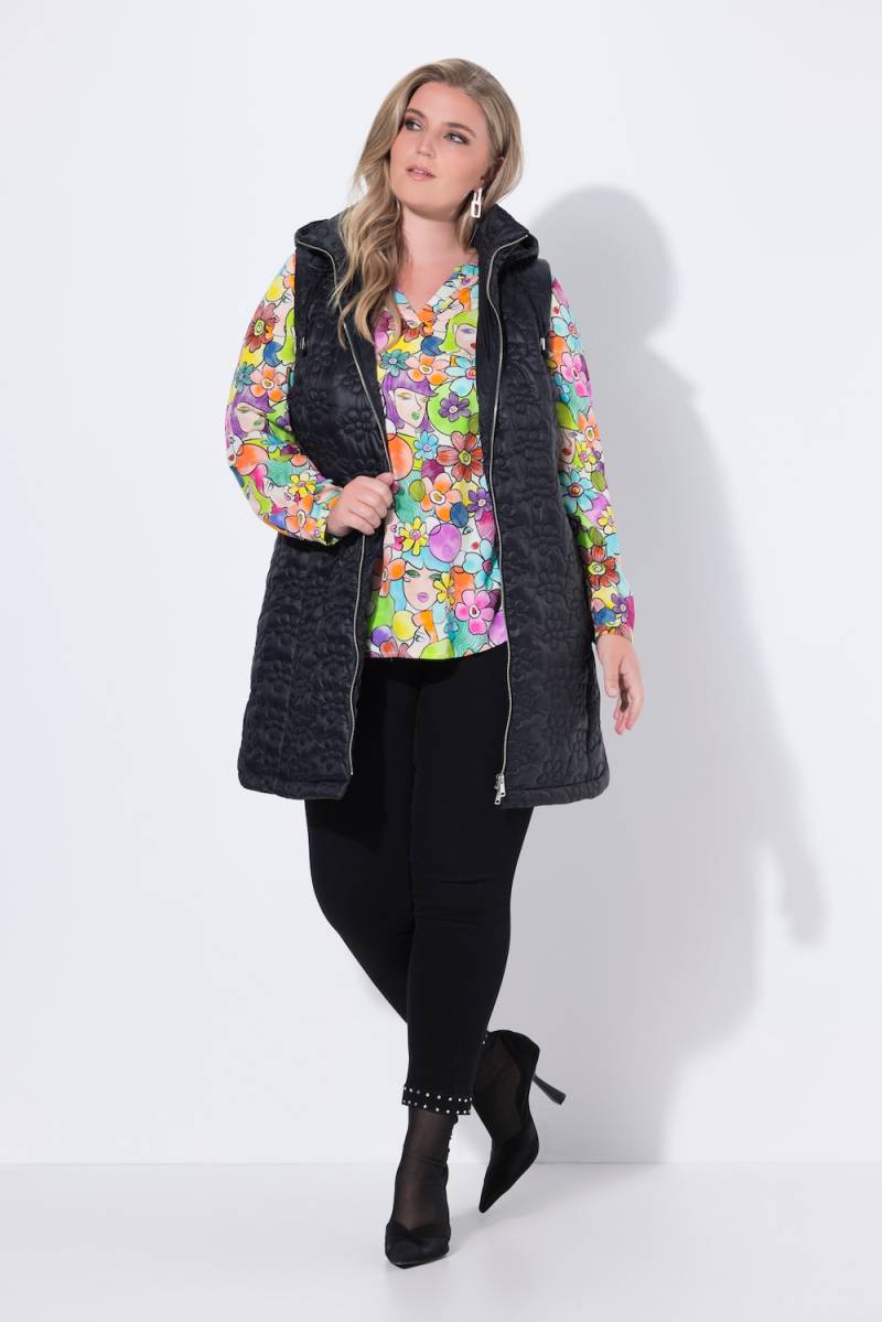 Große Größen Long-Steppweste, Damen, schwarz, Größe: 44, Polyester/Synthetische Fasern, Mia Moda von Mia Moda