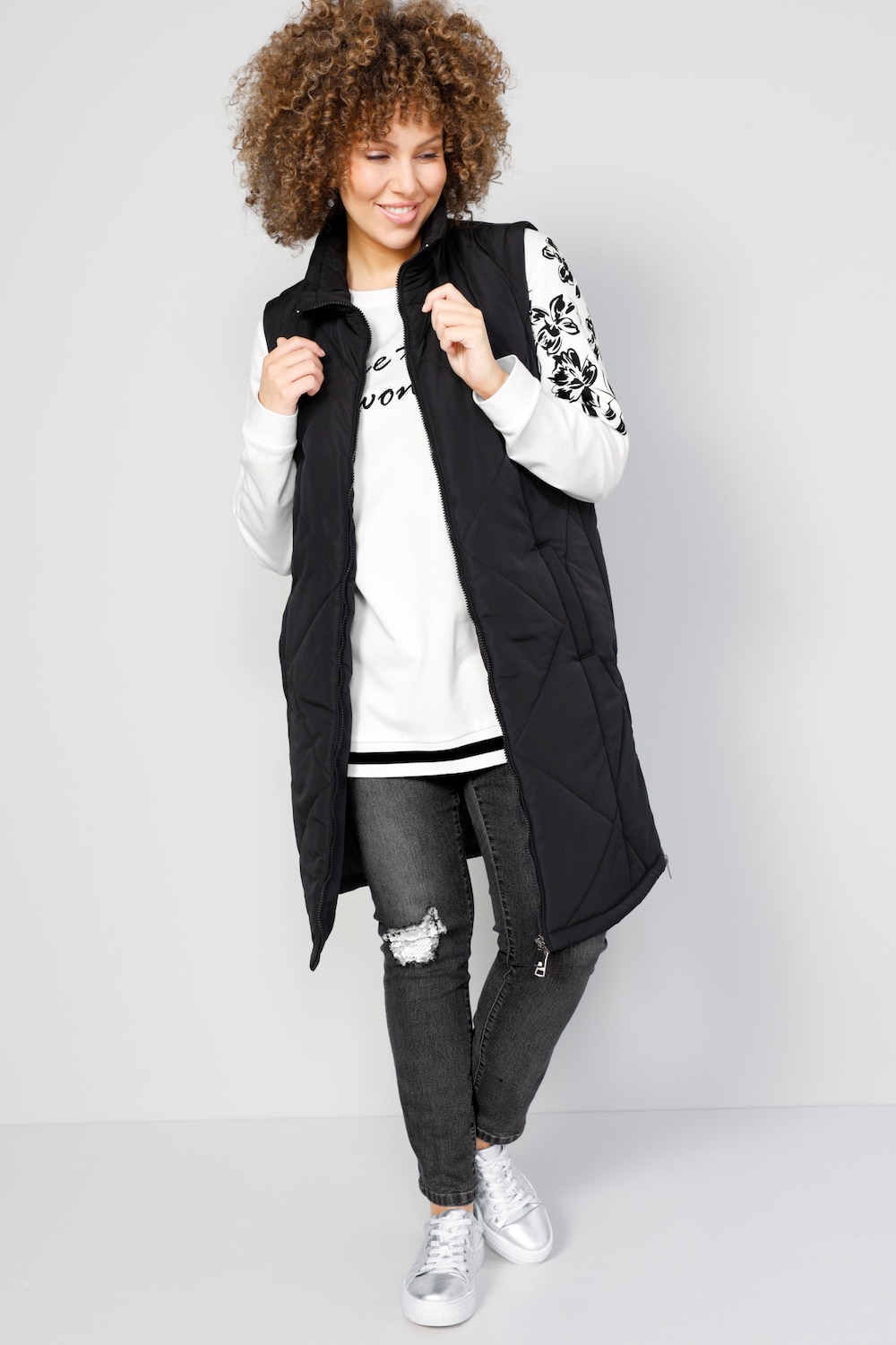 Große Größen Long-Steppweste, Damen, schwarz, Größe: 46, Polyester, Mia Moda Große Größen Long-Steppweste, Damen, schwarz, Größe: 46, Polyester, Mia Moda von Mia Moda