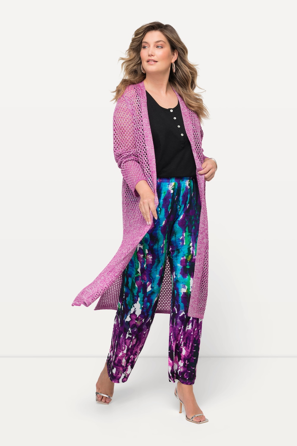 Große Größen Long-Strickjacke, Damen, rosa, Größe: 44, Polyester/Synthetische Fasern, Mia Moda von Mia Moda