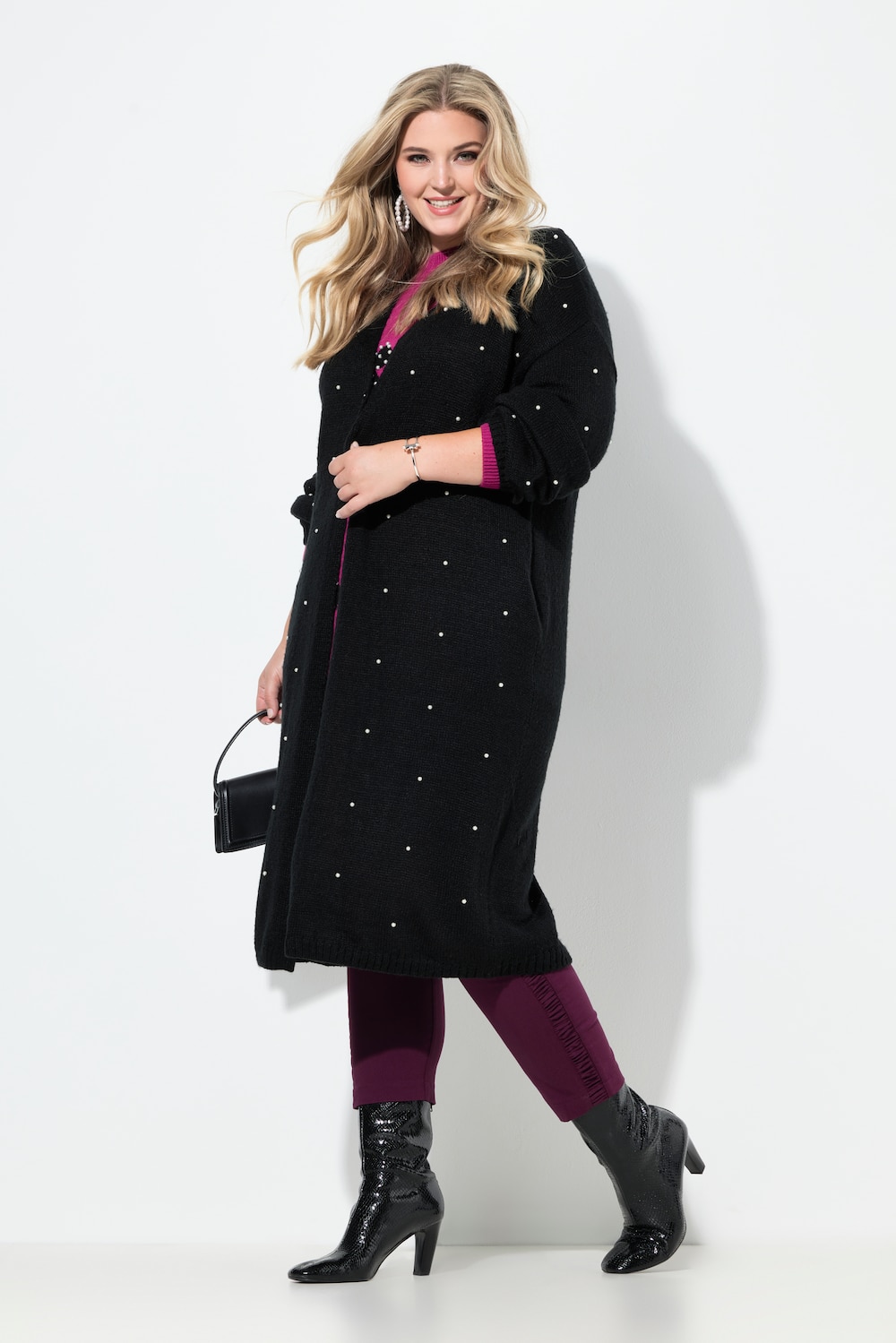 Große Größen Long-Strickjacke, Damen, schwarz, Größe: 46/48, Synthetische Fasern, Mia Moda von Mia Moda