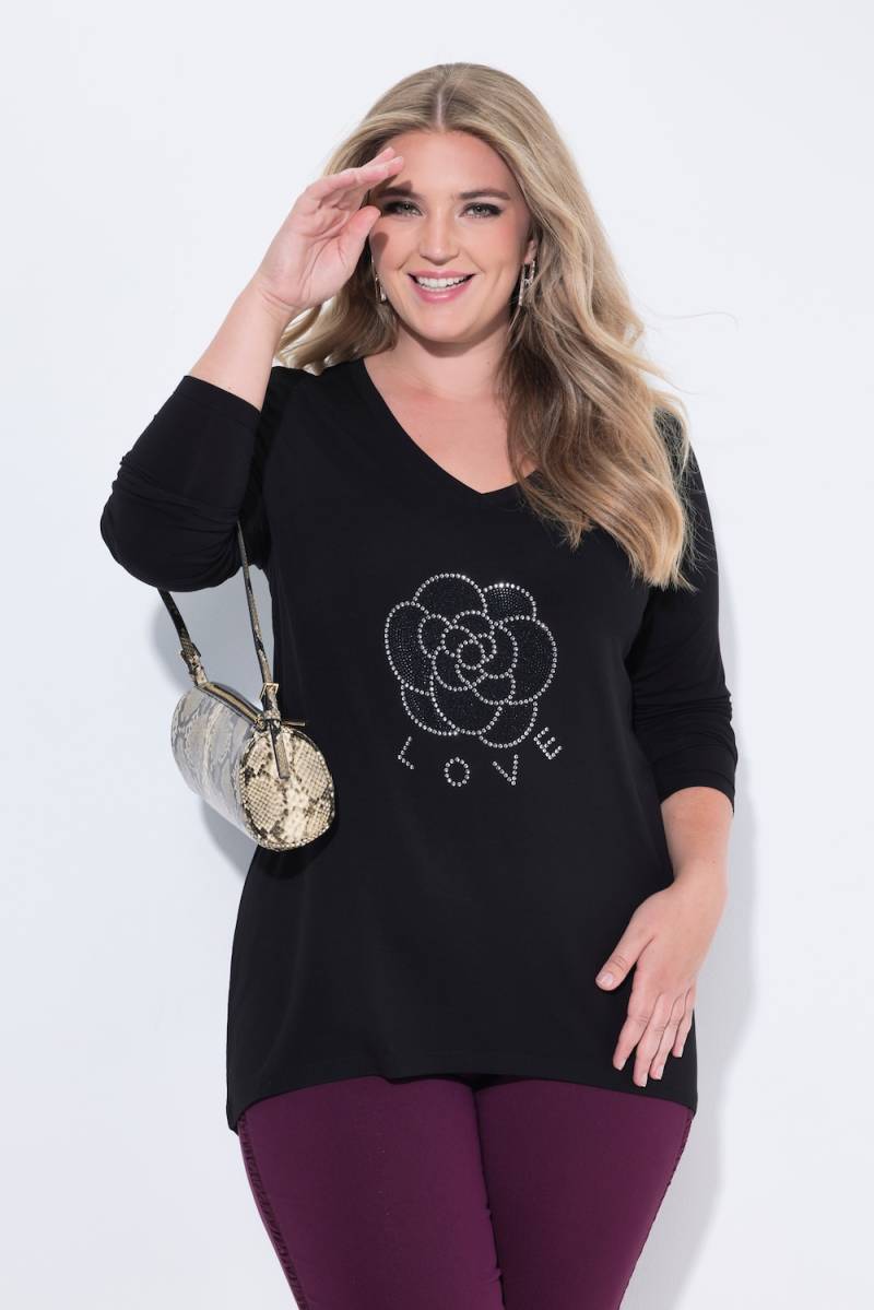 Große Größen Longshirt, Damen, schwarz, Größe: 56, Viskose, Mia Moda von Mia Moda