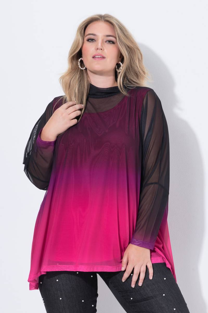 Große Größen Mesh-Bluse, Damen, rosa, Größe: 50/52, Polyester/Elasthan, Mia Moda von Mia Moda