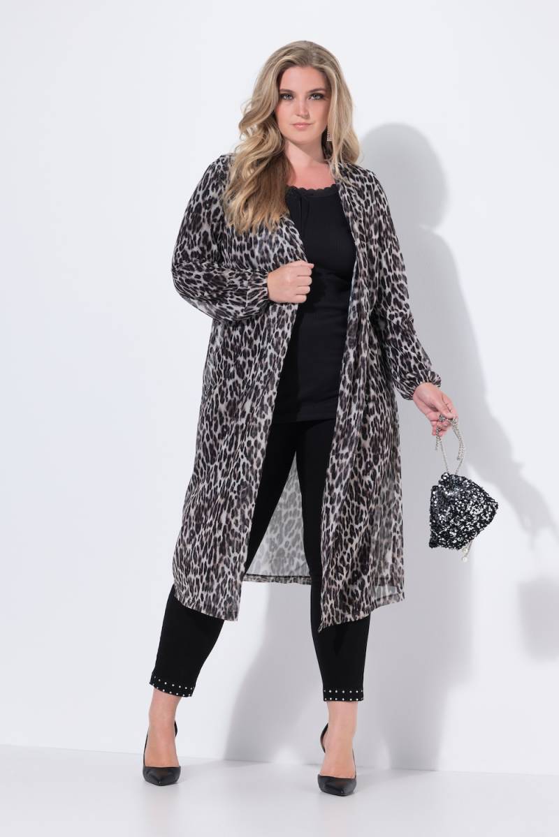 Große Größen Mesh-Longjacke, Damen, schwarz, Größe: 48, Polyester, Mia Moda von Mia Moda