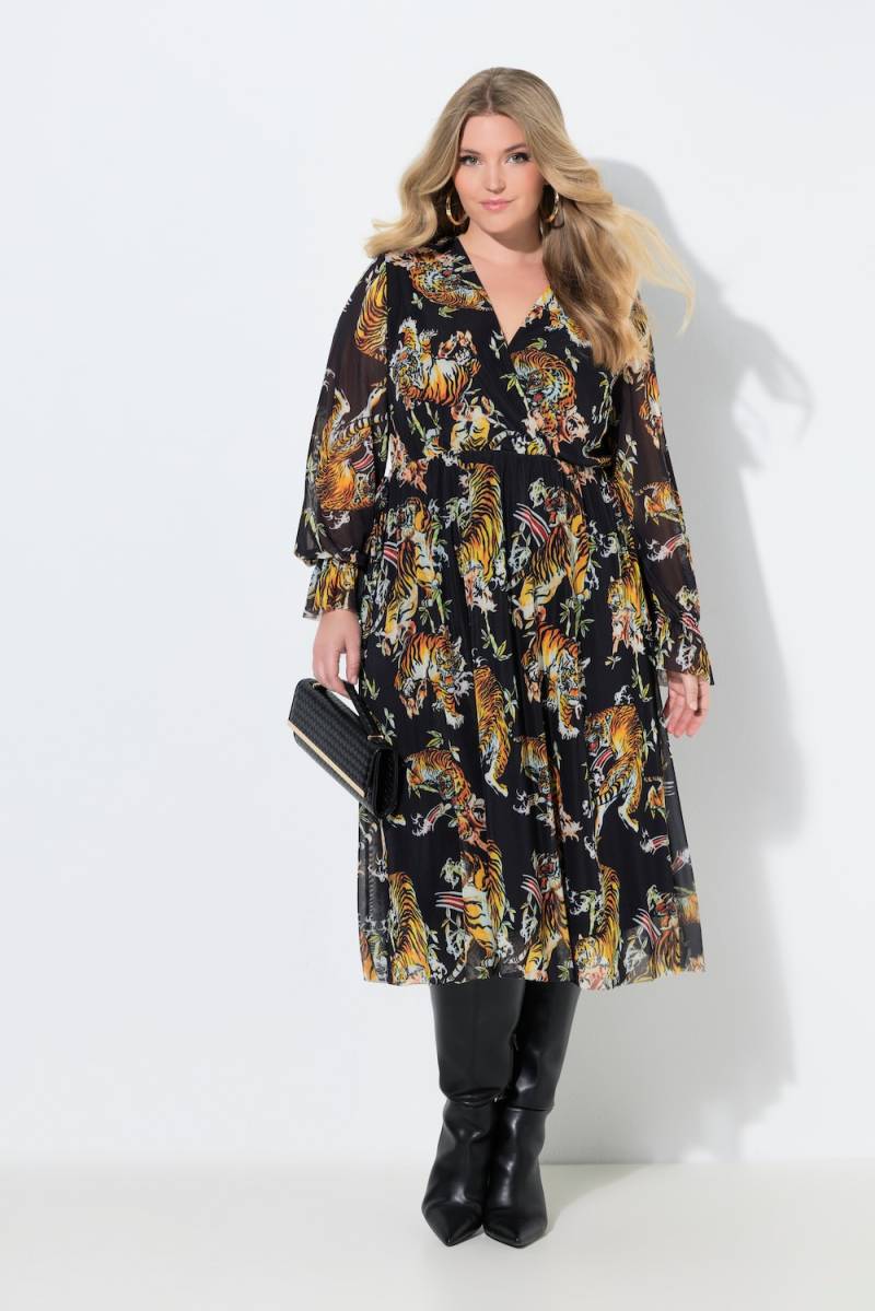 Große Größen Mesh-Midikleid, Damen, schwarz, Größe: 44, Polyester/Elasthan, Mia Moda von Mia Moda