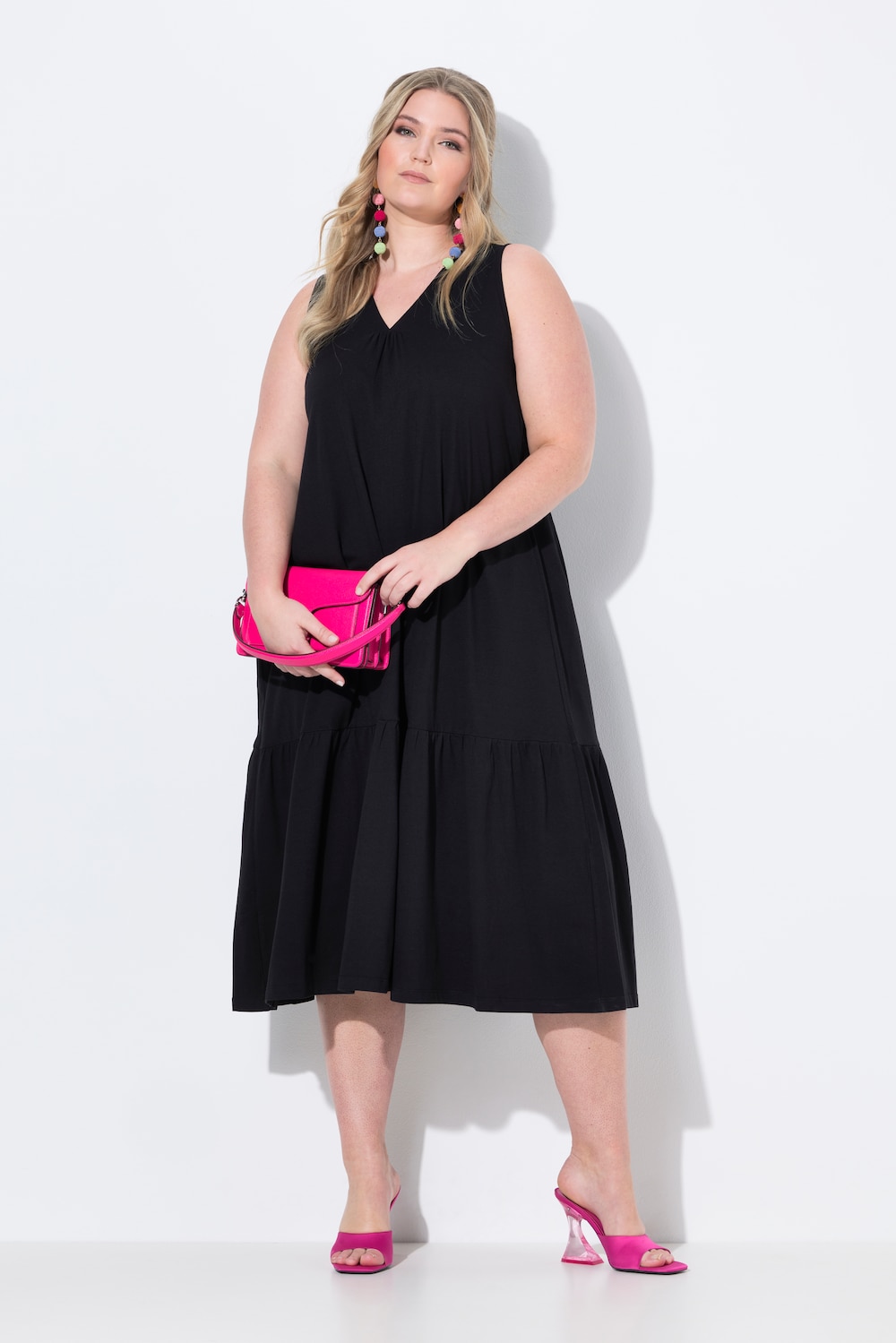 Große Größen Midikleid, Damen, schwarz, Größe: 48, Baumwolle/Synthetische Fasern, Mia Moda von Mia Moda