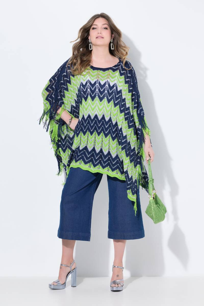 Große Größen Poncho, Damen, blau, Größe: 2=50-56, Synthetische Fasern/Polyester, Mia Moda von Mia Moda