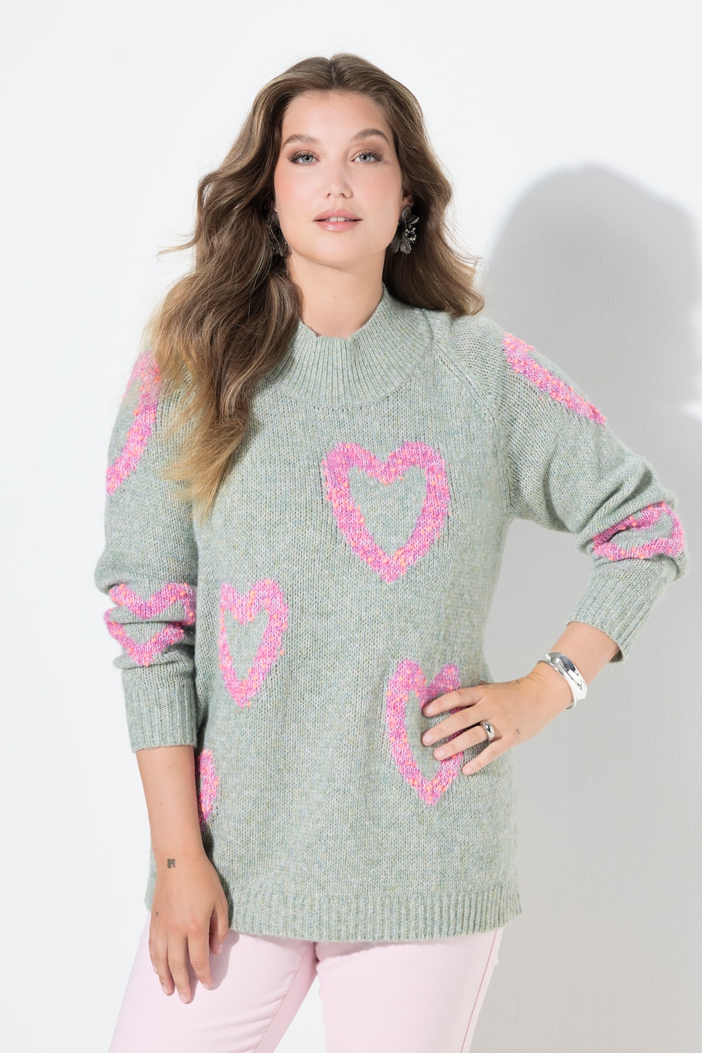 Große Größen Pullover, Damen, grün, Größe: 50/52, Polyester/Synthetische Fasern, Mia Moda von Mia Moda