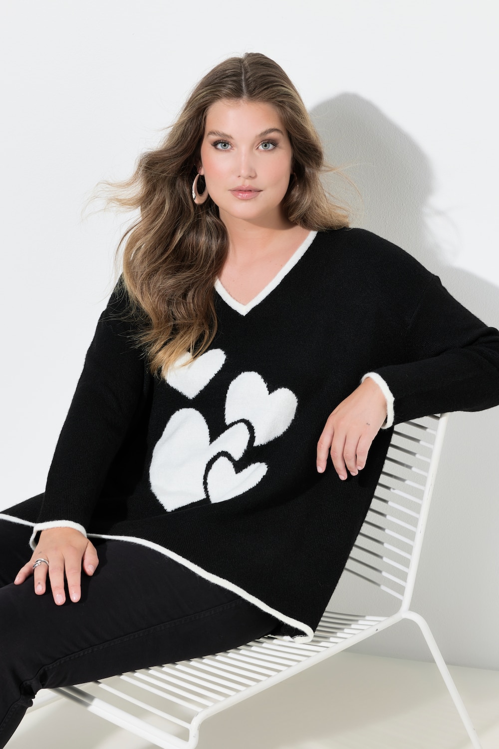 Große Größen Pullover, Damen, schwarz, Größe: 42/44, Synthetische Fasern/Polyester, Mia Moda von Mia Moda