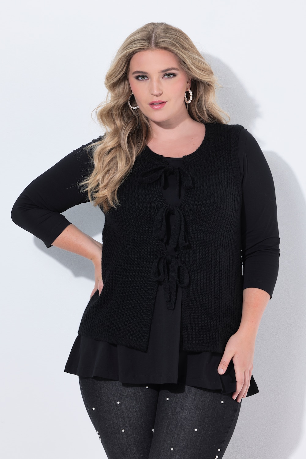 Große Größen Pullunder, Damen, schwarz, Größe: 46/48, Synthetische Fasern, Mia Moda von Mia Moda