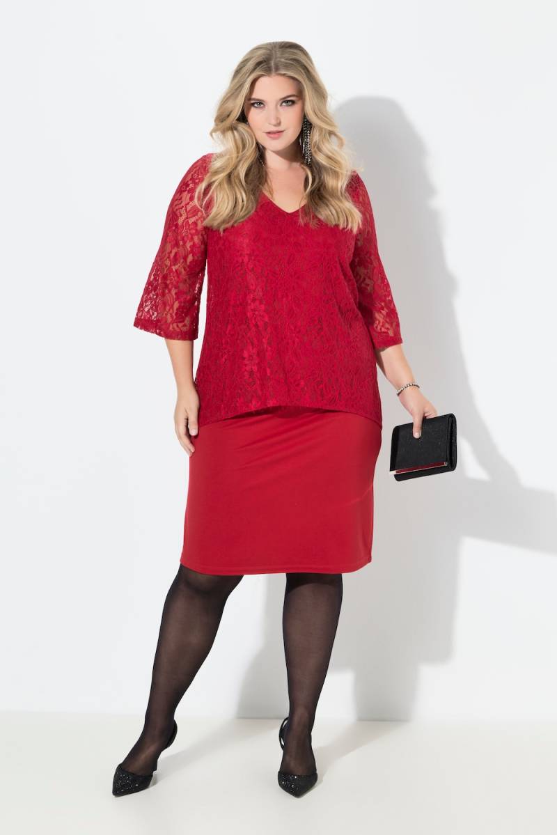 Große Größen Spitzenkleid, Damen, rot, Größe: 48, Synthetische Fasern/Viskose, Mia Moda von Mia Moda