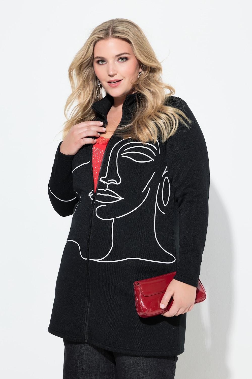Große Größen Strickfleece-Jacke, Damen, schwarz, Größe: 44, Polyester, Mia Moda von Mia Moda