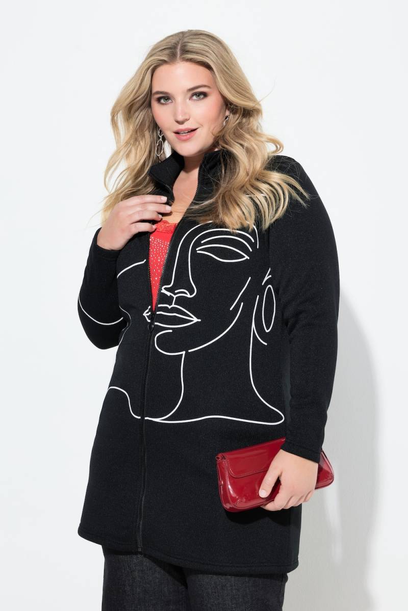 Große Größen Strickfleece-Jacke, Damen, schwarz, Größe: 44, Polyester, Mia Moda von Mia Moda