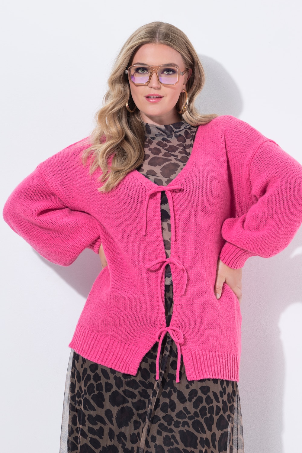 Große Größen Strickjacke, Damen, rosa, Größe: 42/44, Polyester, Mia Moda von Mia Moda