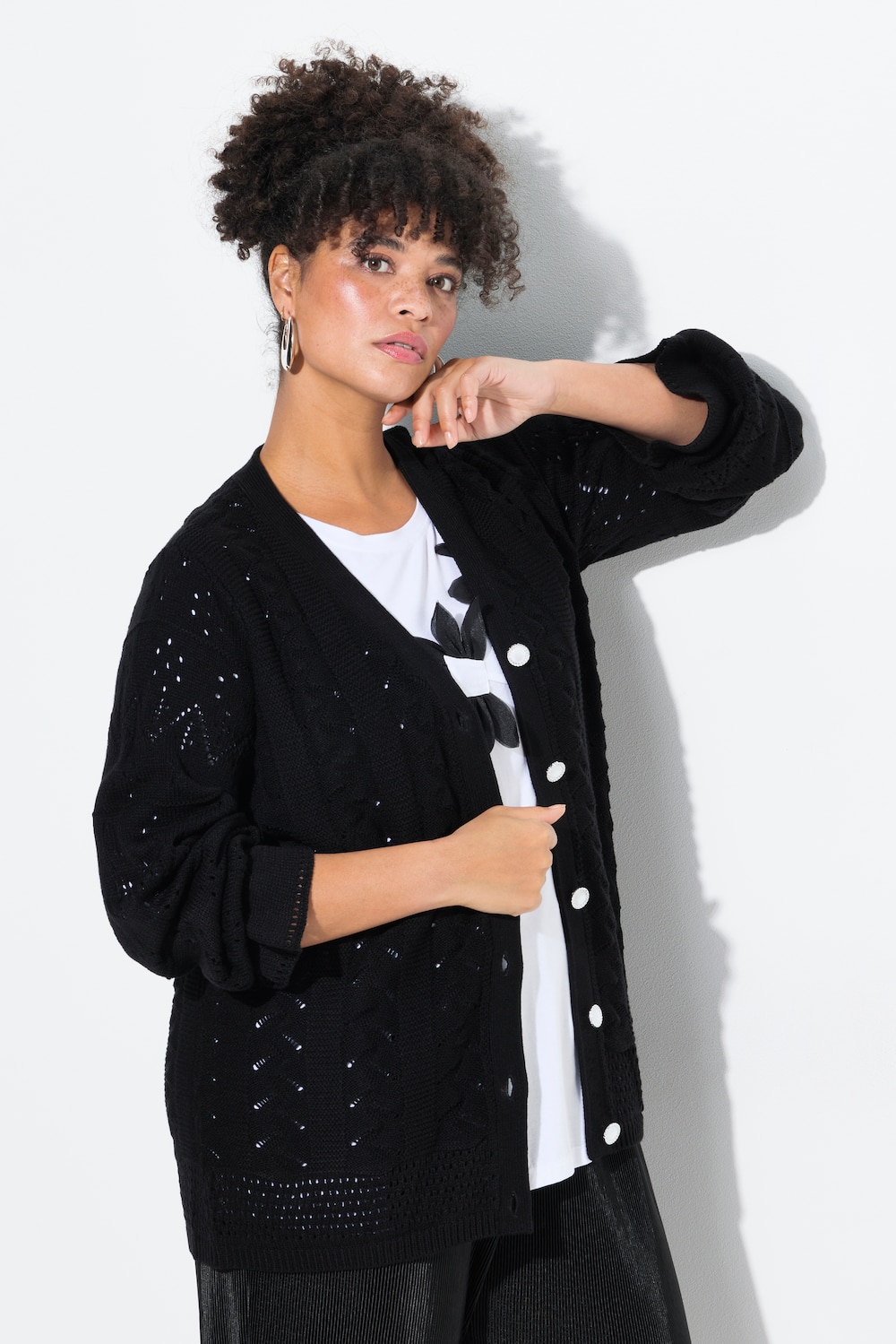 Große Größen Strickjacke, Damen, schwarz, Größe: 42/44, Synthetische Fasern, Mia Moda von Mia Moda