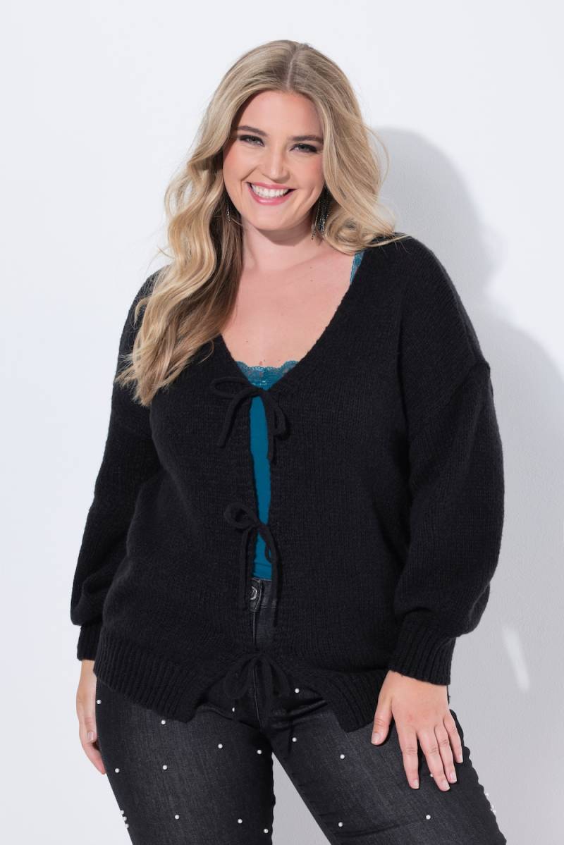 Große Größen Strickjacke, Damen, schwarz, Größe: 46/48, Polyester, Mia Moda von Mia Moda