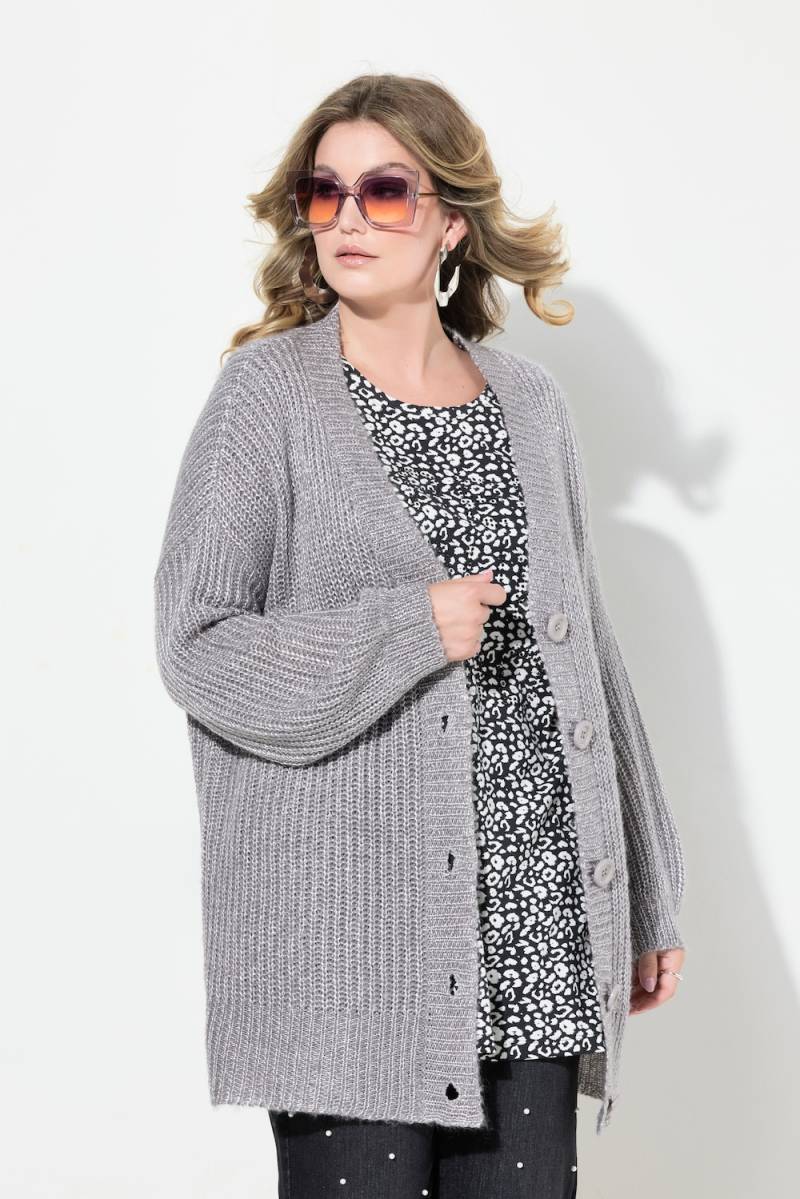 Große Größen Strickjacke mit Glitzergarn, Damen, grau, Größe: 54/56, Synthetische Fasern/Polyester, Mia Moda von Mia Moda