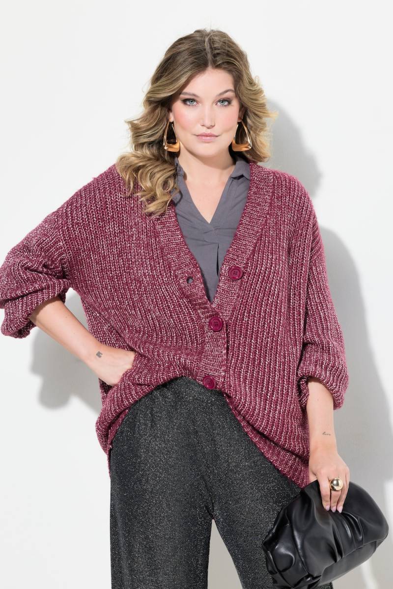 Große Größen Strickjacke mit Glitzergarn, Damen, rot, Größe: 54/56, Synthetische Fasern/Polyester, Mia Moda von Mia Moda