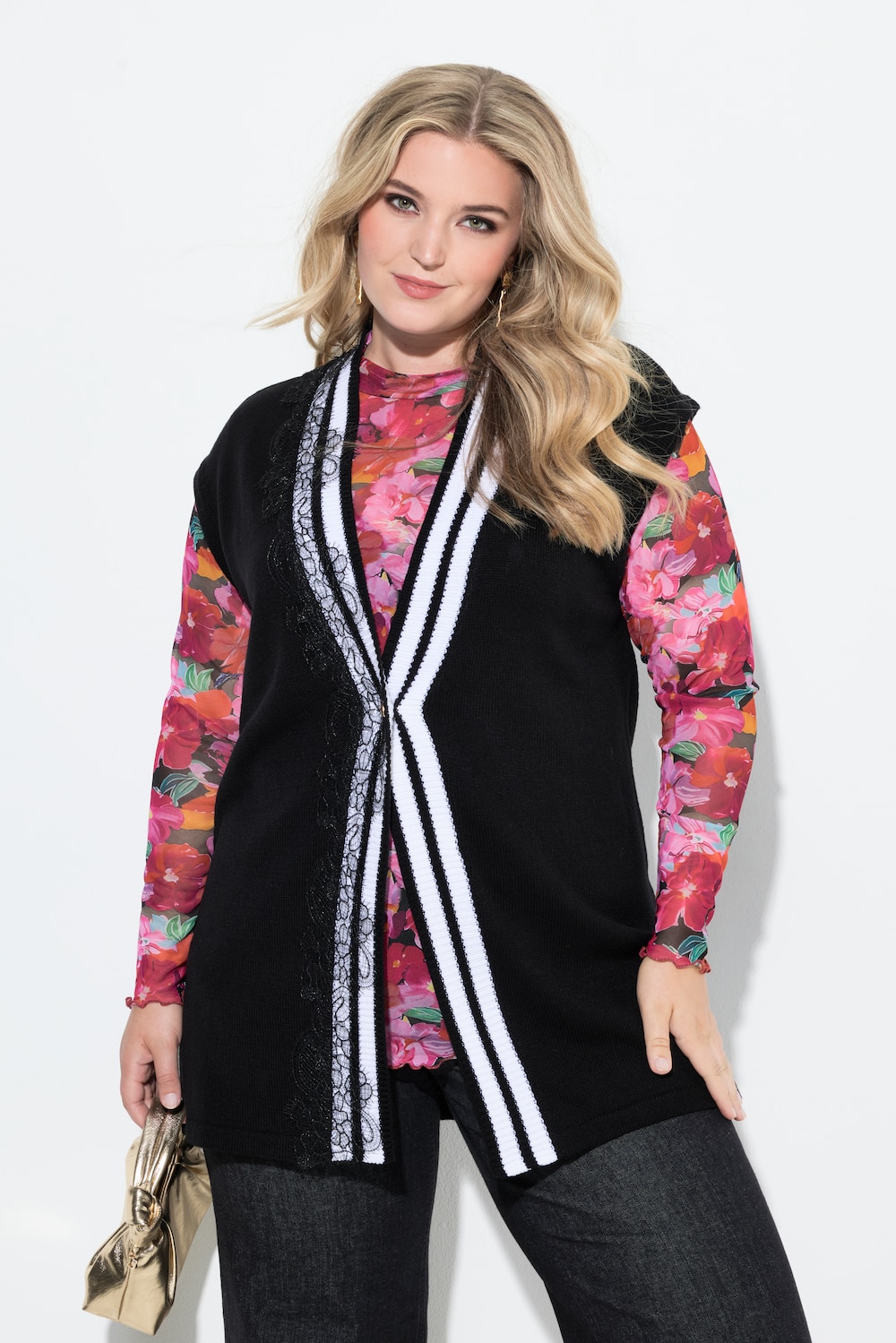 Große Größen Strickweste, Damen, schwarz, Größe: 46/48, Synthetische Fasern, Mia Moda von Mia Moda