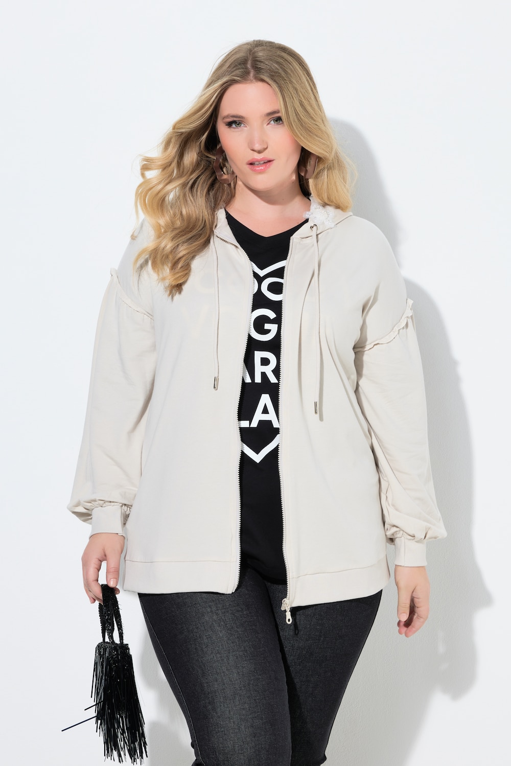 Große Größen Sweatjacke, Damen, grau, Größe: 50, Baumwolle/Viskose, Mia Moda von Mia Moda