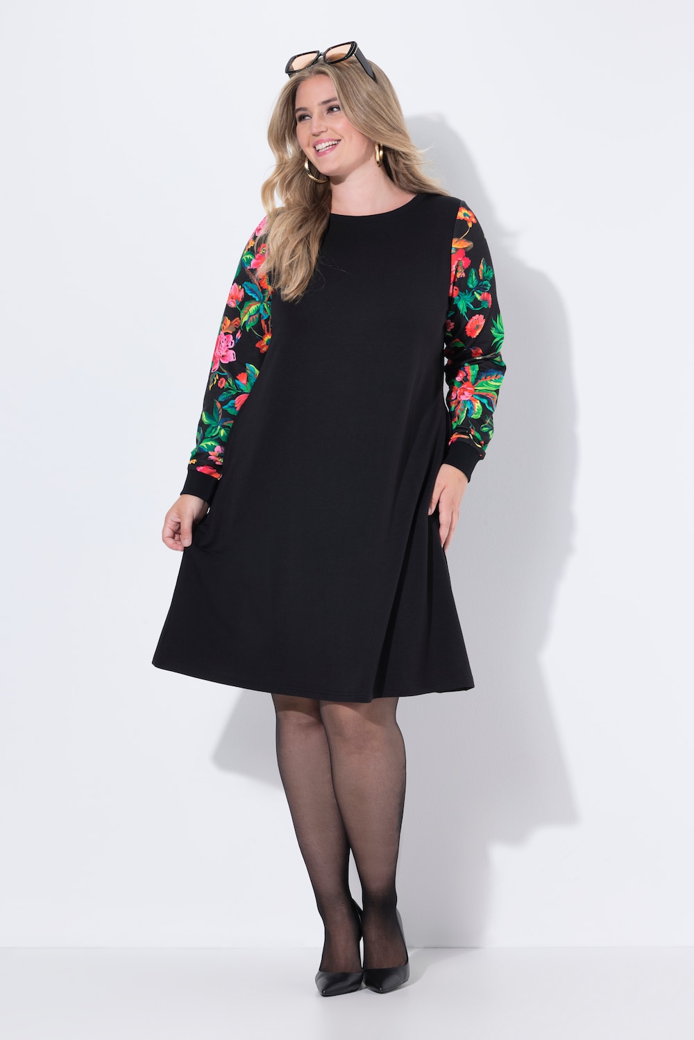 Große Größen Sweatkleid, Damen, schwarz, Größe: 56, Polyester/Baumwolle, Mia Moda von Mia Moda