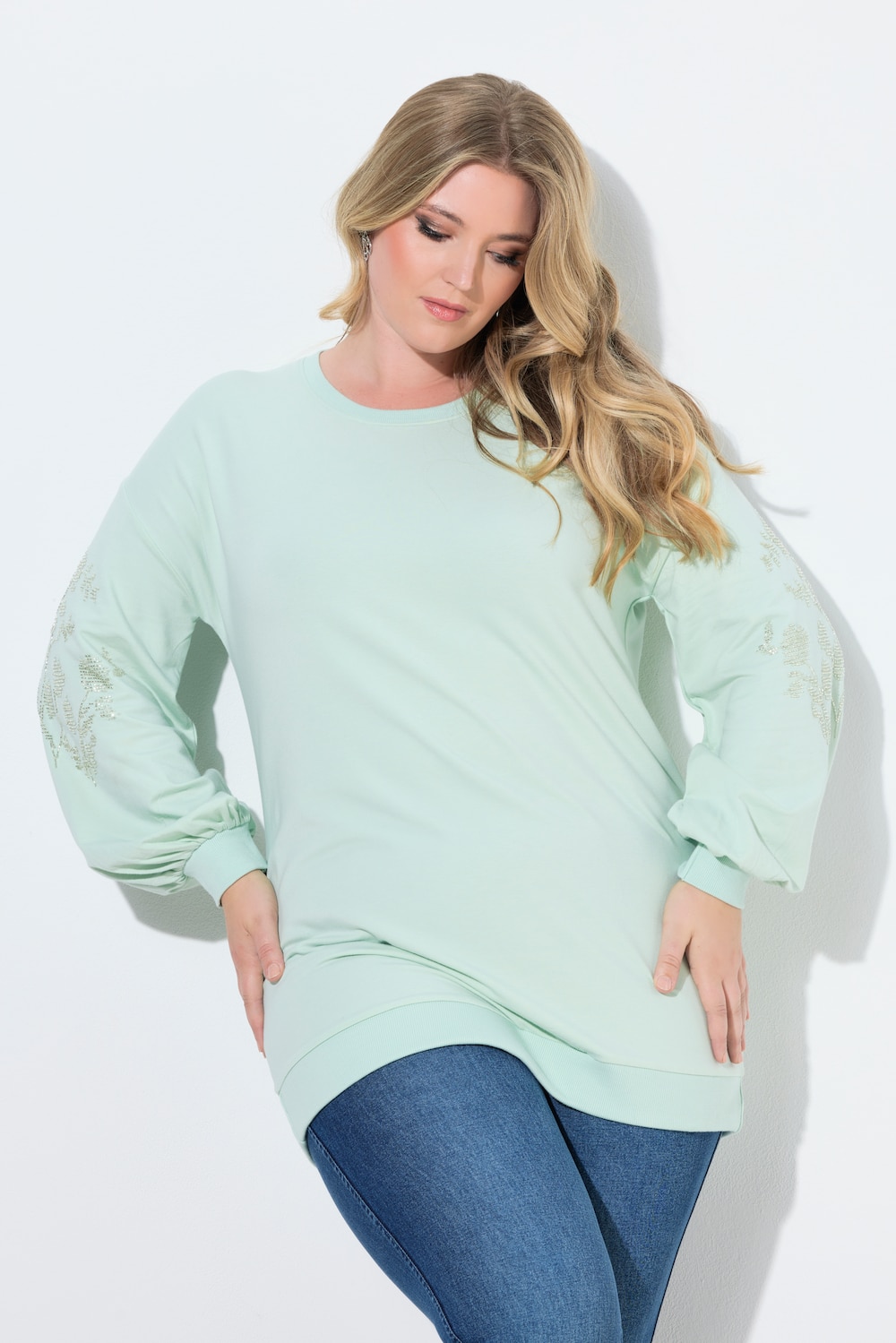 Große Größen Sweatshirt, Damen, türkis, Größe: 48, Baumwolle/Viskose, Mia Moda von Mia Moda