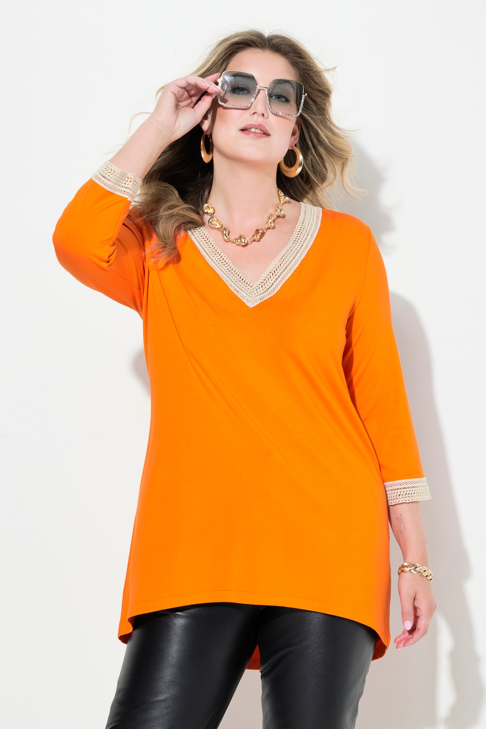 Große Größen T-Shirt, Damen, orange, Größe: 46, Viskose, Mia Moda von Mia Moda
