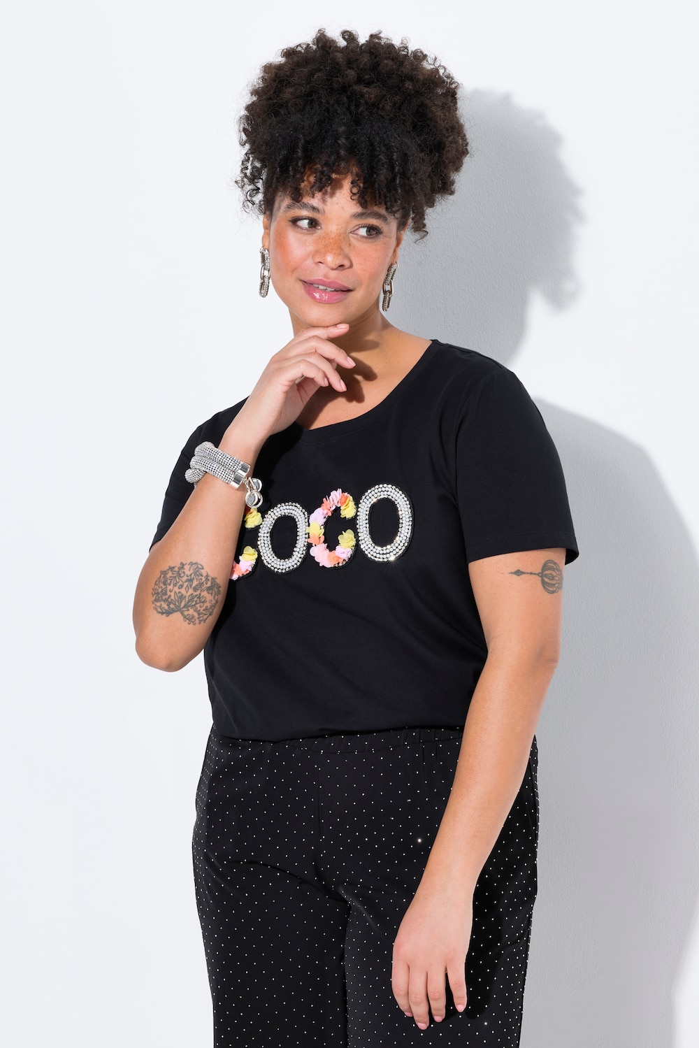 Große Größen T-Shirt, Damen, schwarz, Größe: 42, Baumwolle, Mia Moda von Mia Moda