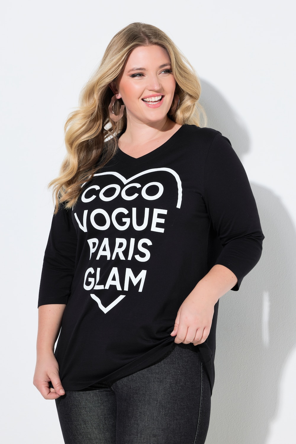 Große Größen T-Shirt, Damen, schwarz, Größe: 44, Baumwolle, Mia Moda von Mia Moda