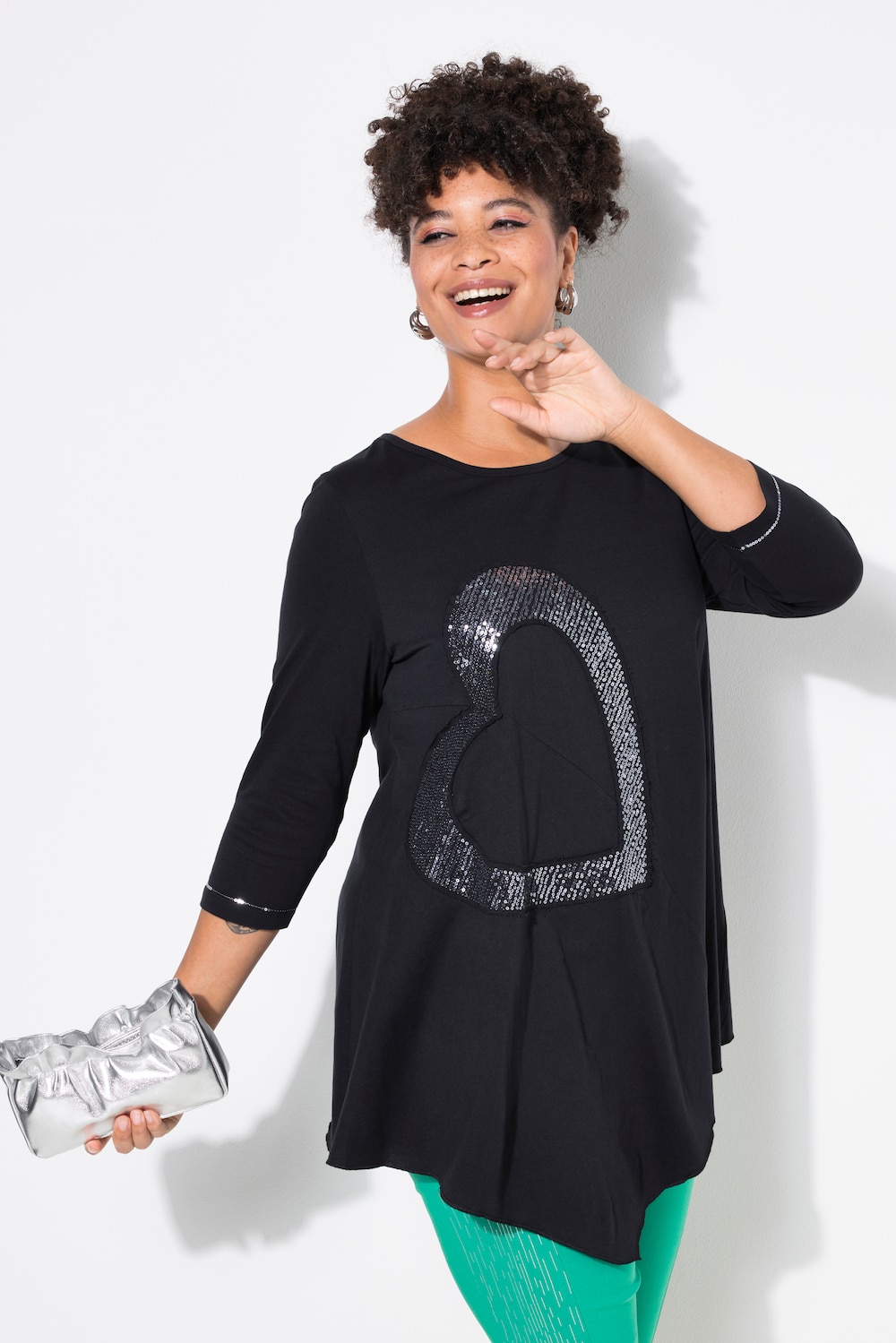 Große Größen T-Shirt, Damen, schwarz, Größe: 46, Baumwolle, Mia Moda von Mia Moda